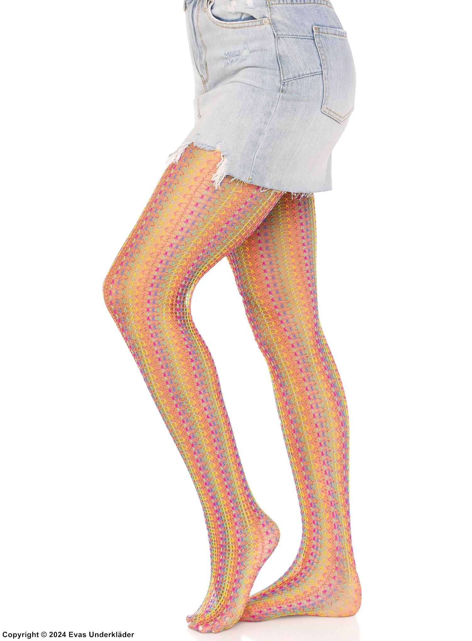 Patterned pantyhose, crochet net, colorful stripes